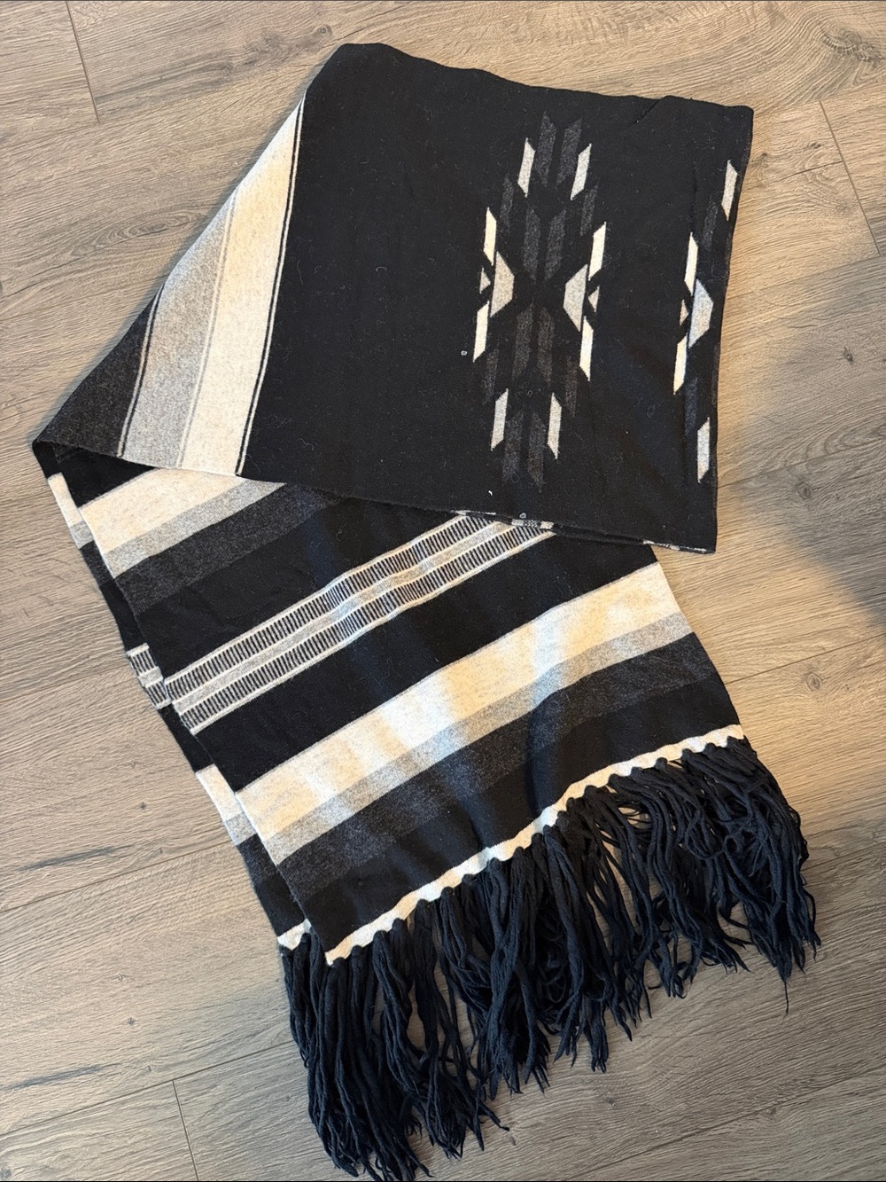 Sandro Striped Scarp with Fringes Black and White